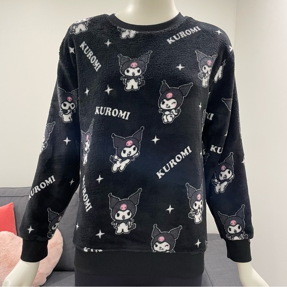 KUROMI by Sanrio Plush Cozy Crewneck Top All Over Print Size M - Picture 2 of 16